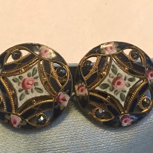 Pretty Antique French Enamel Button Earrings