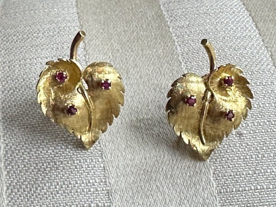Beautiful Mid Century Modern 14k Gold and Ruby Le… - image 1