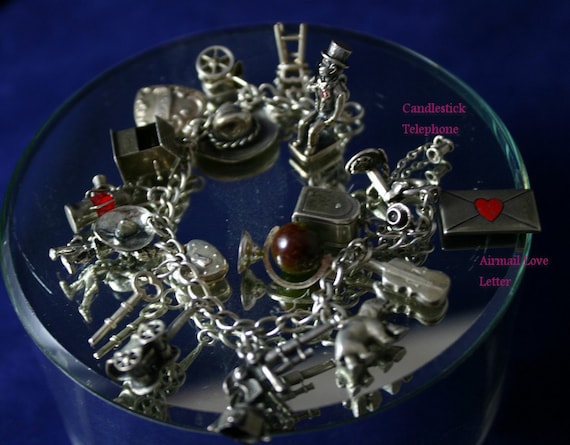 Vintage Sterling Silver Charm Bracelet: 1940s Mec… - image 1