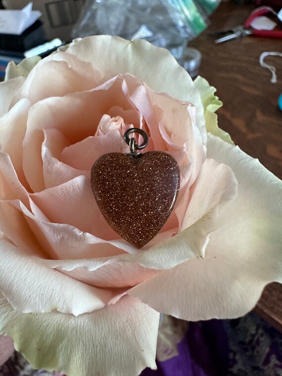 Victorian Goldstone Heart Pendant Charm Valentine - image 4