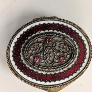 Beautiful Antique Italian Red Gilt Etched Ladies Compact for Powder