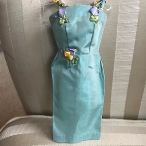 Stunning 1960 Barbie Clone Blue Silk Rose Ribbon Sheath Dress Fab Lu Bild Lilli