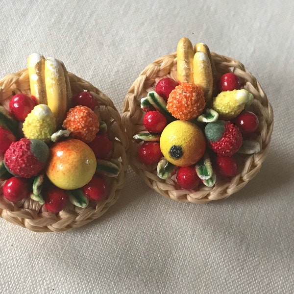 Fun Vintage Carmen Miranda Fruit Basket Earrings Made in Germany