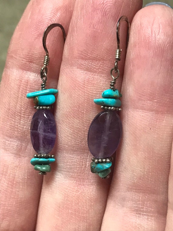 Lovely Natural Amethyst , Turquoise and Sterling … - image 3
