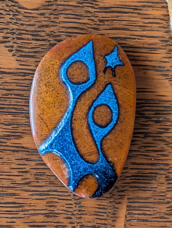 Vintage  MODERNIST De Passille and Sylvestre  Enamel Brooch Celestial Beings Signed 1960s