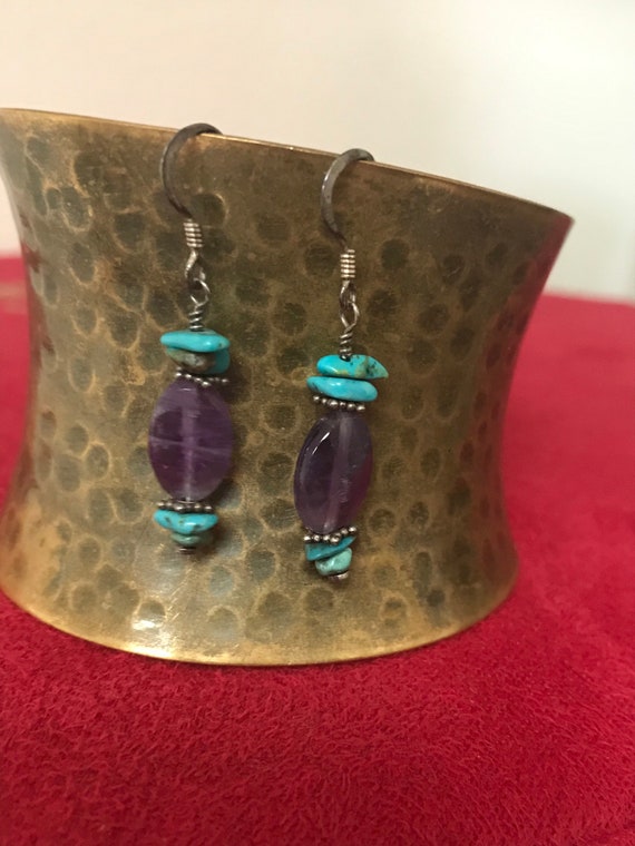 Lovely Natural Amethyst , Turquoise and Sterling … - image 2