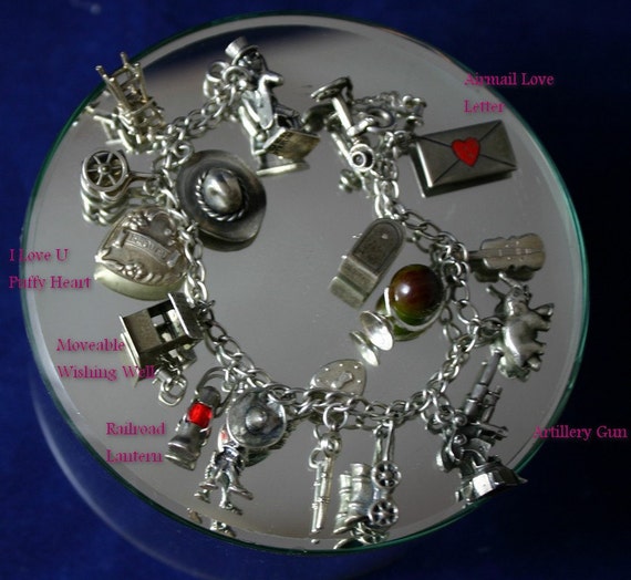 Vintage Sterling Silver Charm Bracelet: 1940s Mec… - image 3