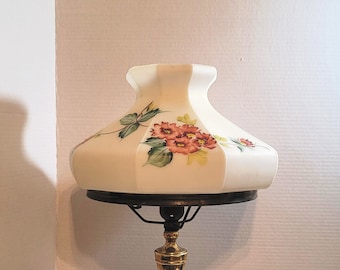 Antique COLEMAN Quick-lite Table Lamp / Hand Painted Floral Glass