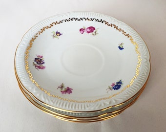 Vintage Set of 4 Chodziez Poland Gold Rim Pink Roses Side Plates