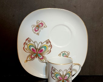Six Jonas Roberts "Butterfly" Snack Plates & Cups / Japan / Two Extra Plates