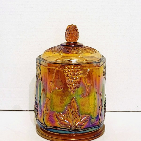 7" Indiana Glass Marigold Carnival Canister With Lid