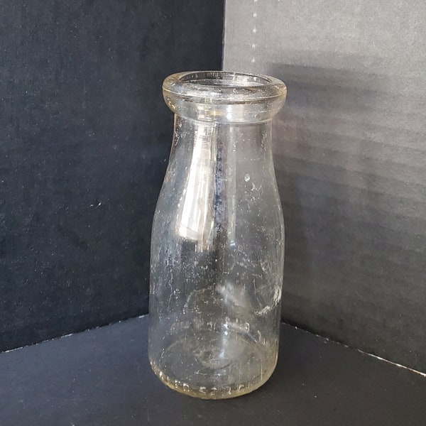 Vintage Half Pint Clear Glass Milk Bottle