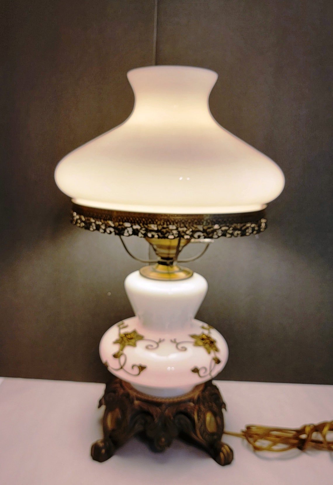 White Milk Glass EF & EF Industries Table Lamp With Brass Etsy