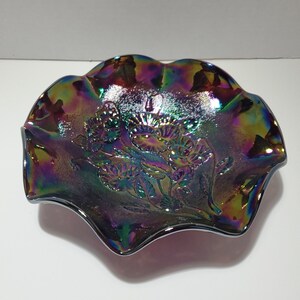 Imperial Glass &quot;Pansy&quot; Electric Purple Carnival Ruffled Bowl