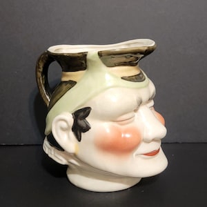 Antique Sarreguemines Majolica Face Jug / France  1895