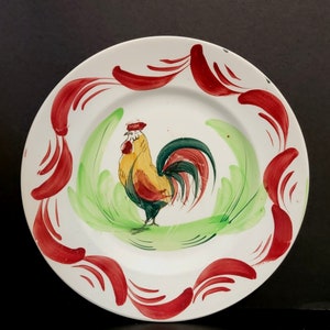 9-1/8&quot; Antique Hand Painted Orchies Nord &quot;Rooster&quot; Plate / France / As Is