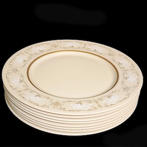 Eight (8) - 10-1/2&quot; Fine Arts Fine China &quot;Kenwood Castle&quot; Dinner Plates  / Mid-Century