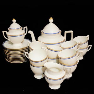 Hertel - Jacob Porcelain Tea Set / Service For 12  Cobalt Blue & Gold Trim / Mid- Century / Bavaria Germany