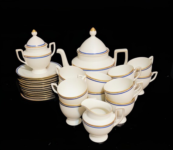 Hertel - Jacob Porcelain Tea Set / Service for 12 Cobalt Blue
