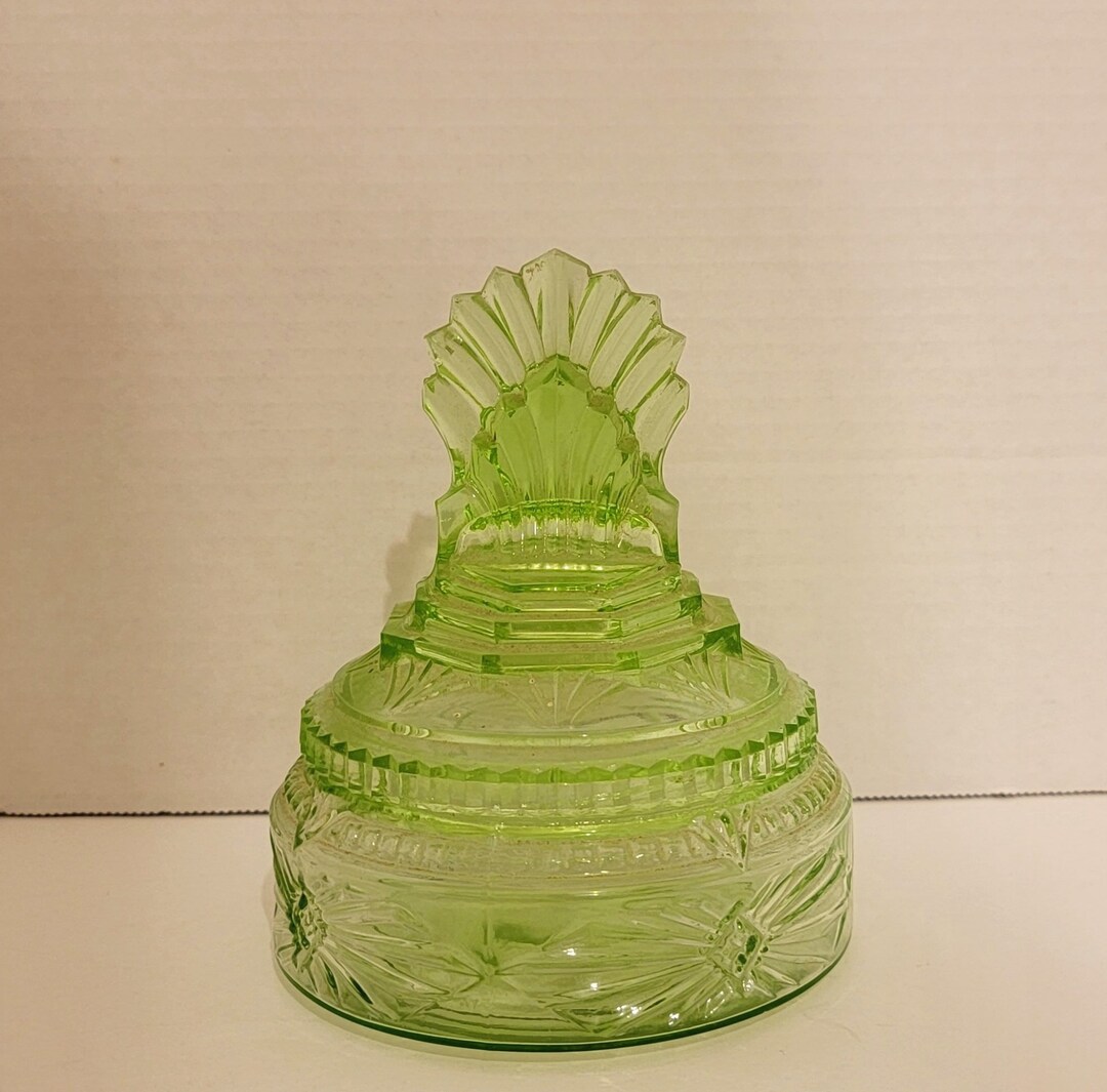 Green New Martinsville / Smith Glass Art Deco pleated Fan Powder Jar Etsy
