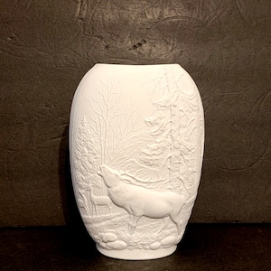 Royal Porcelain / KPM / 9-1/4&quot; Bisque &quot;Elk&quot; Vase  Bavaria Germany