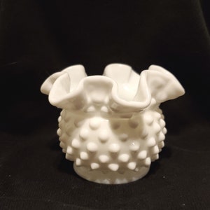 Small Fenton Hobnail Milk Glass Ruffled Vase