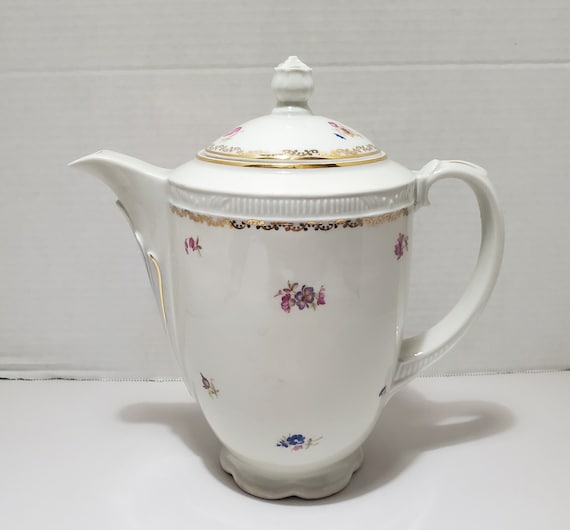 Chodziez / Polen / Porzellan Kaffeekanne / Muster # 89413 / Goldrand & Blumen
