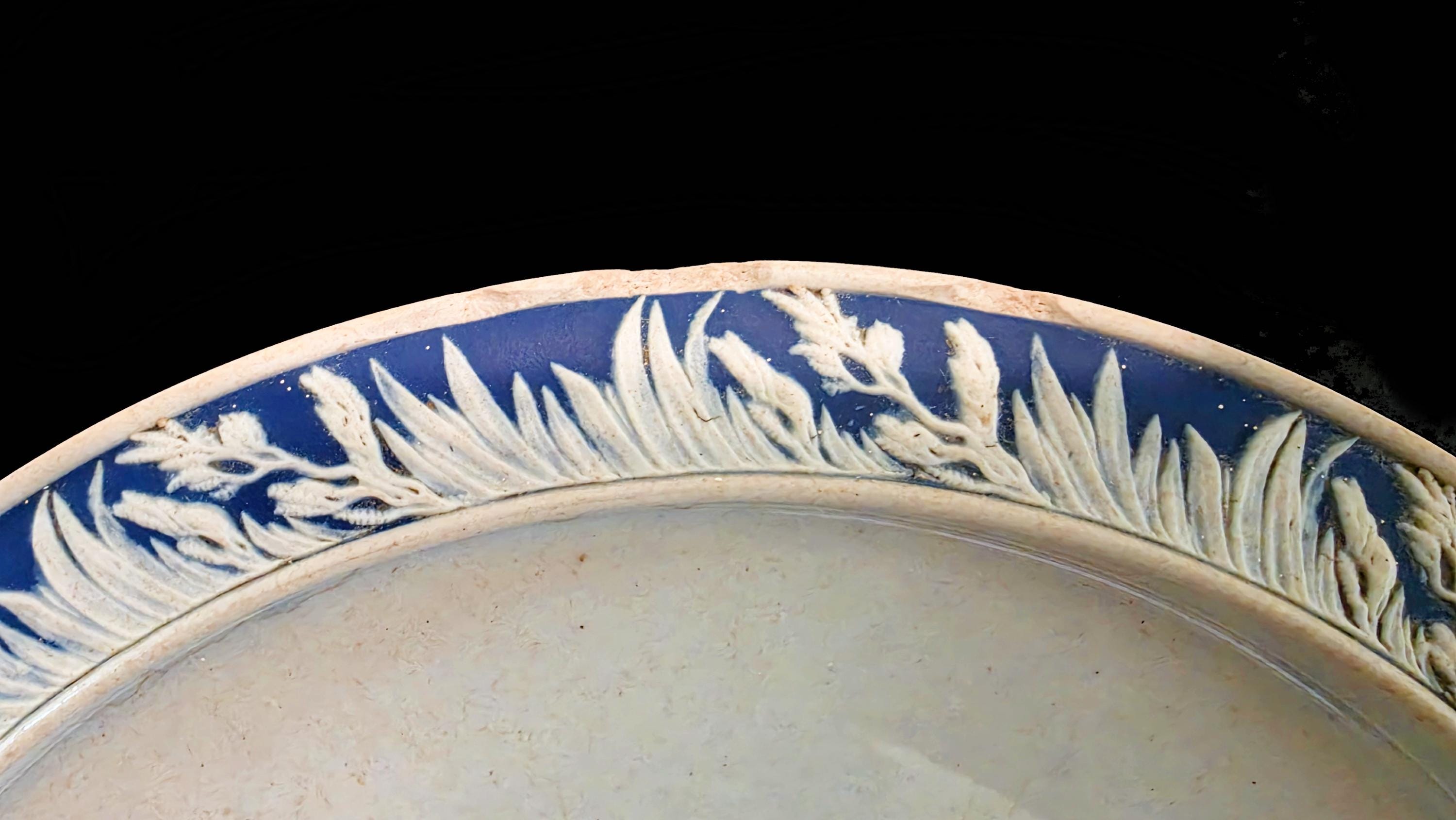 Dudson Pottery Cameo Blue & White Jasperware Cheese Dome / Leaves
