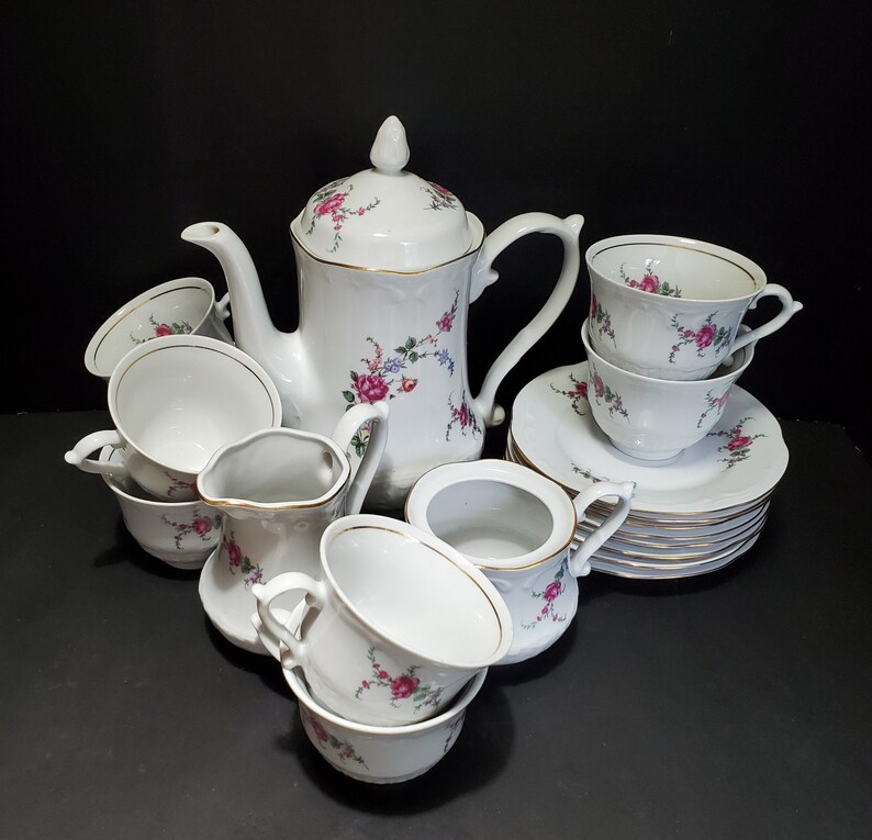 Vintage Wloclawek Porcelain Tea Set / Poland / Roses Etsy