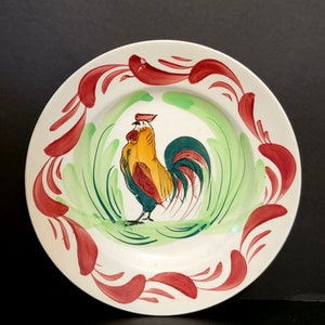 8-3/4&quot; Antique Hand Painted Orchies Nord &quot;Rooster&quot; Plate / France / As Is