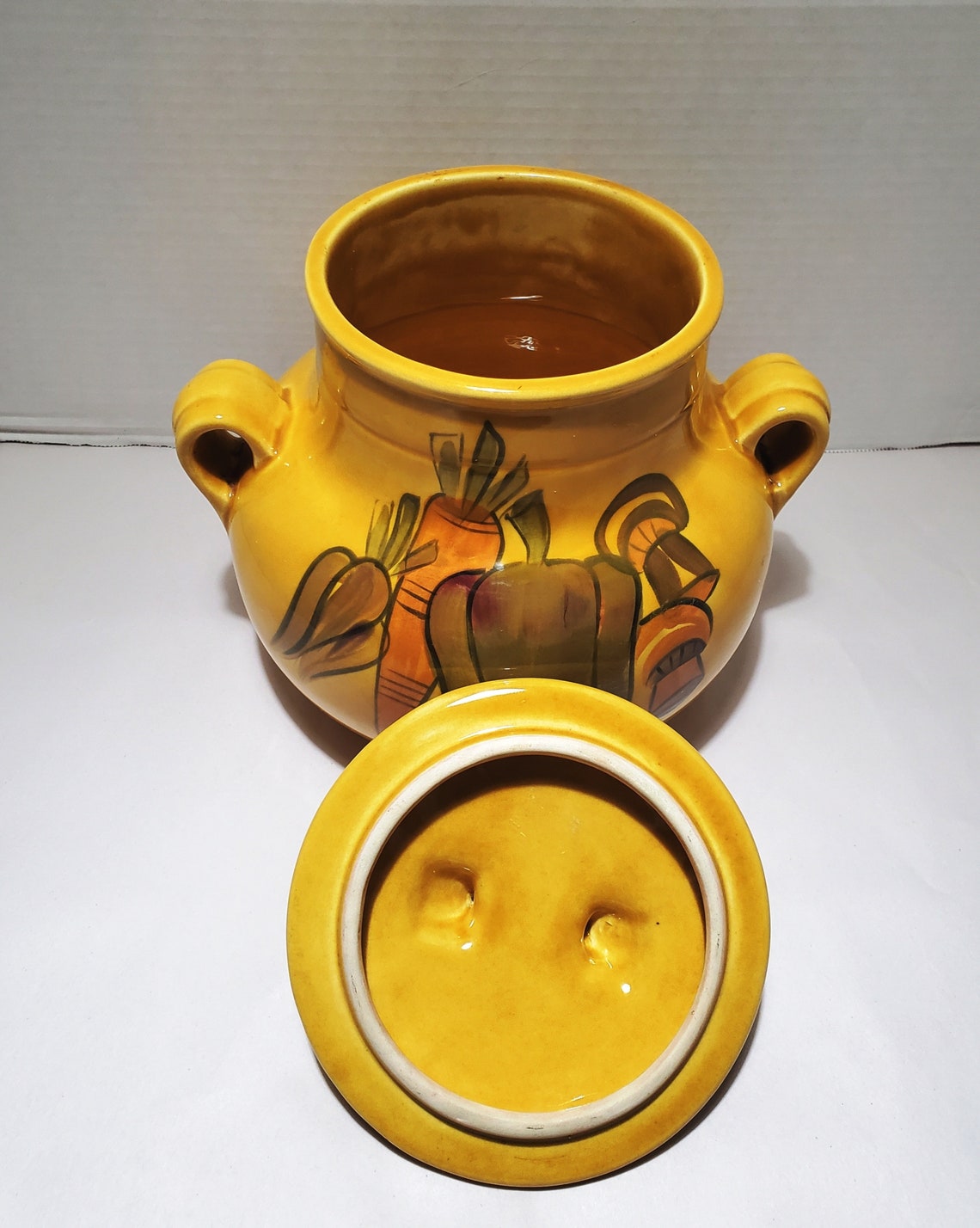 Large Gold Cookie Jar With Handles Carrots / Peppers / Etsy