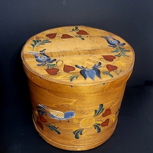 Vintage Sue Burns Tole Painted Wooden Storage Box  Fabric Lined / Artist Signed