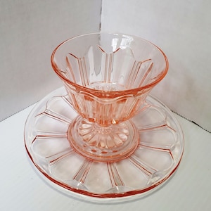 Pink Hocking Glass Colonial / Knife & Fork / Footed Sherbet with Underplate