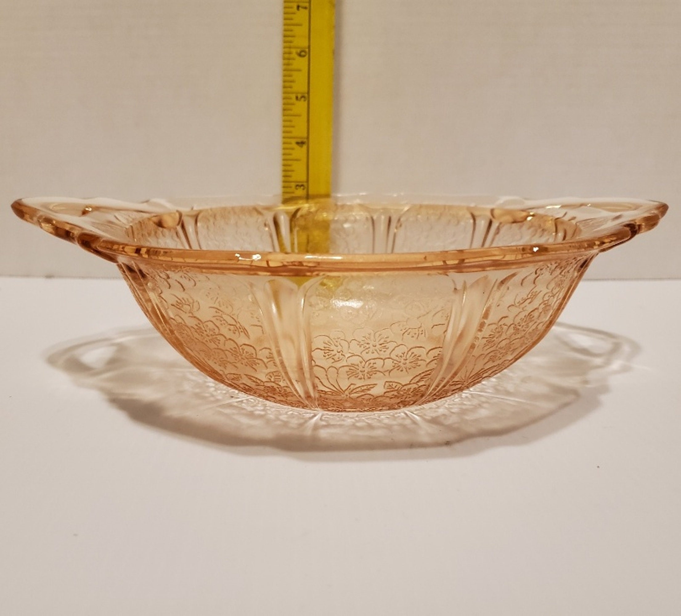 正規店仕入れの Jeannette Pink Vintage Glass Bowl Two-Handled Blossom Cherry 工芸品