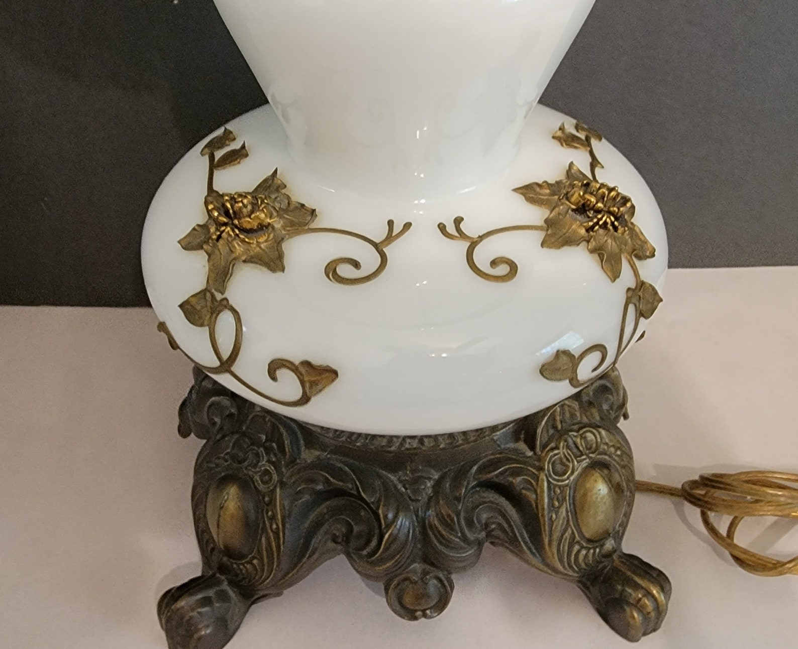 White Milk Glass EF & EF Industries Table Lamp With Brass Etsy