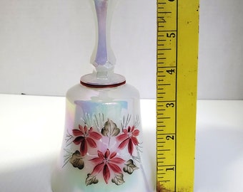 Pretty Fenton White Opalescent Bell Hand-Painted Flowers