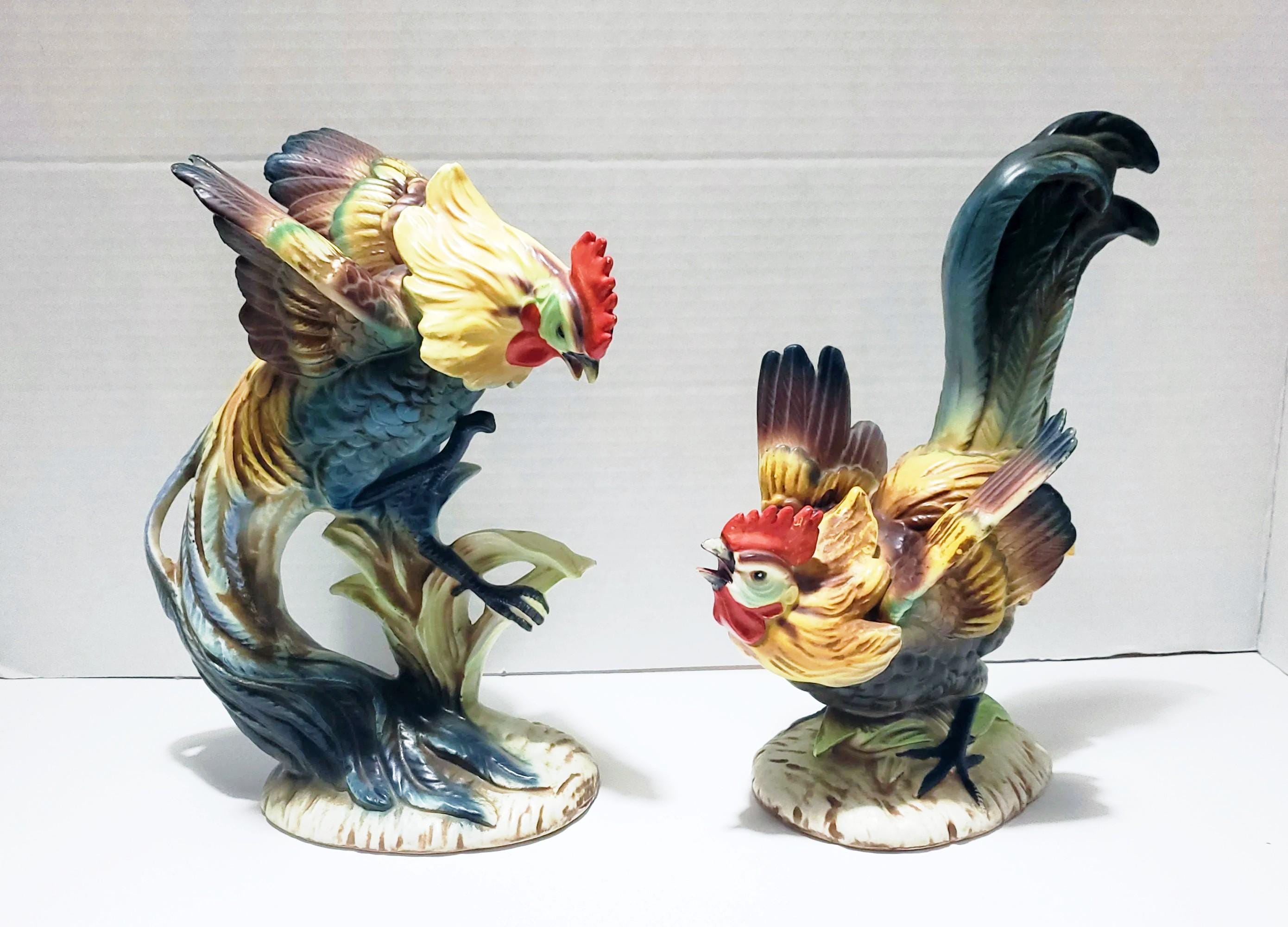 p*a様 usagi刺しゅうclassicロンパース cocoriang kum Pair of Ceramic Arco Fighting Cocks Roosters / Japan - Etsy