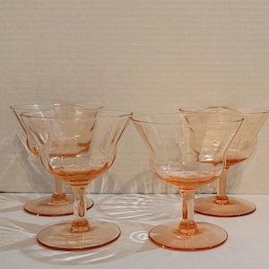 Four (4) Pink Paneled Depression Era Low Sherbets / Unknown Maker