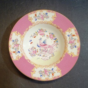 Minton Pink &quot;Cockatrice&quot; Rimmed Soup Bowl / England / RARE PATTERN