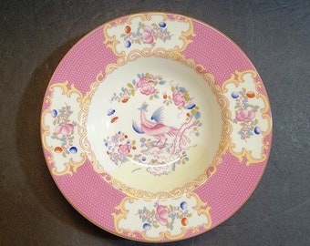 Minton Pink &quot;Cockatrice&quot; Rimmed Soup Bowl / England / RARE PATTERN