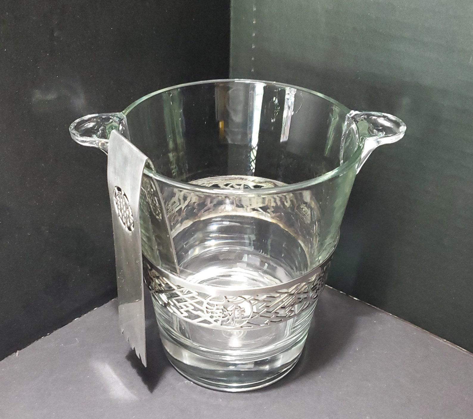Vintage Clear Glass Ice Bucket With Filigreed Metal Band & Etsy