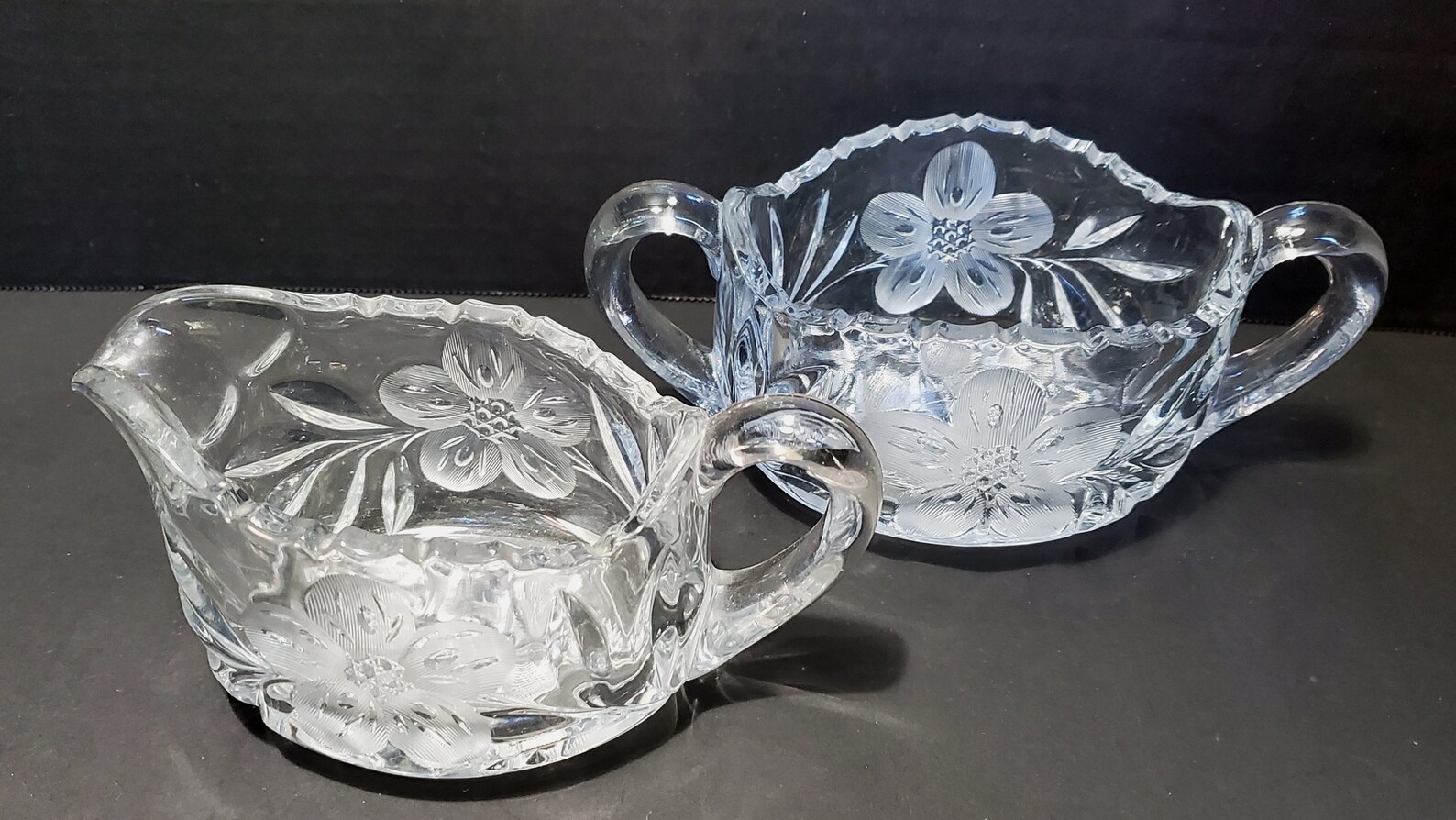Crystal Floral Etched Open Sugar & Creamer Etsy