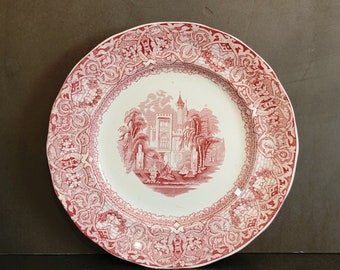 Antieke 8-3/4" W & E Corn "Buda" Rode Transferware Salade of Luncheon Plate / Engeland