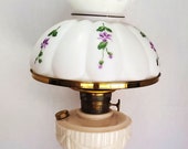 Antique Aladdin Lincoln Drape Oil Lamp With Hand Painted Lavender White Floral Lamp Shade