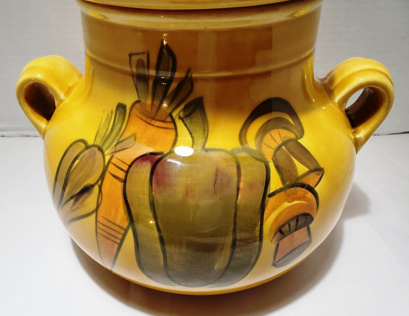 Large Gold Cookie Jar With Handles Carrots / Peppers / Etsy