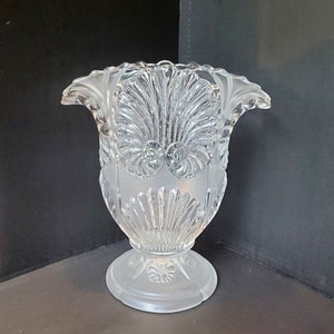 Pretty Vintage Ex-Large Shannon Crystal Frosted / Clear "Shell" Glass Vase
