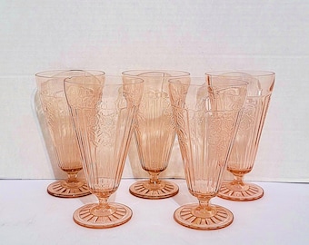 Vintage Hocking Glass Pink Mayfair Iced Tea Goblets (Set of 5)