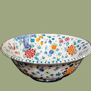 11-1/4" Guerrieri Ceramiche Hand Painted Pottery Salad or Fruit Bowl / Murano, Italy / Mid-Century  RARE