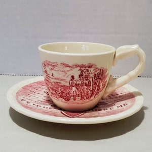 Vernon Kilns &quot;Ft McHenry&quot; Red Transferware Souvenir Demitasse Cup and Saucer