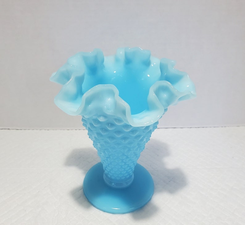 Light Blue Fenton Hobnail Ruffled 6 Vase Etsy